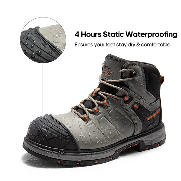 Men's Non-Slip Steel Toe Leather Work Boots - GREY - 6